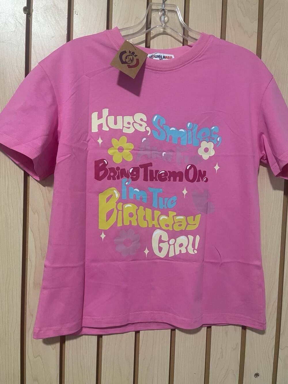Welaken Girls Pink Birthday Girl Graphic T-Shirt Size 12Y